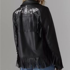 Urban Outfitters Faux Leather Fringe Jacket Size XL
